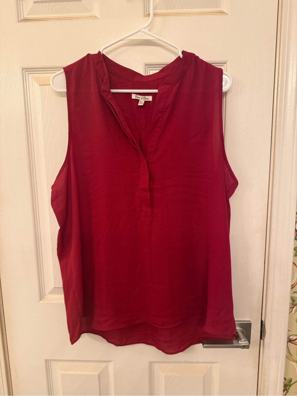 Sleeveless V-Neck Blouse in Deep Red